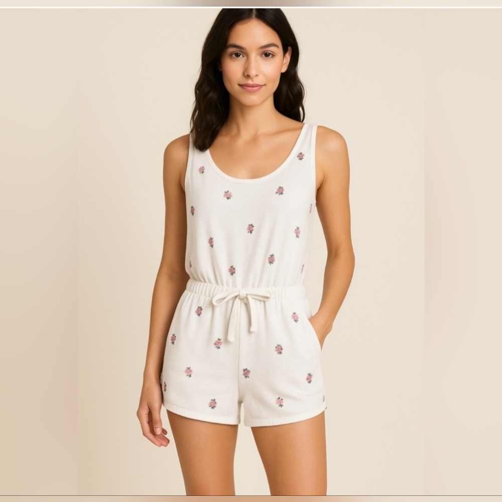 Spiritual Gangster Perfect Lounge White & Pink Floral Romper